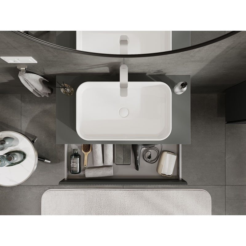 Mexen Rivel vonios spintelė po praustuvu 90 cm, 2 stalčiai, su grioveliais, grafito matinė - 91A20-09047-2-BFF66