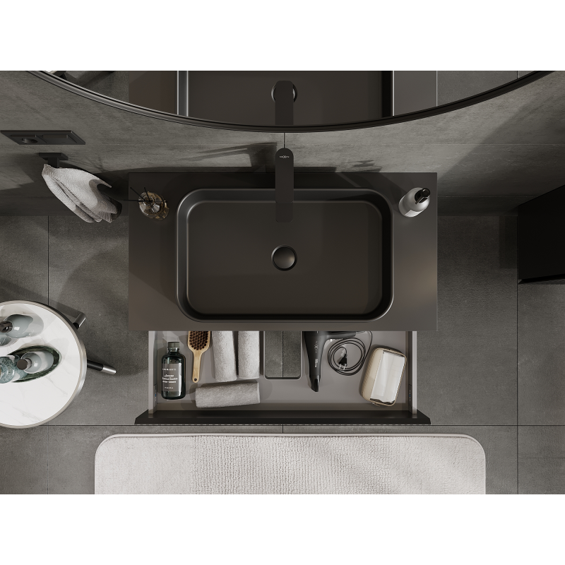 Mexen Rivel vonios kambario spintelė po praustuvu 90 cm, 2 stalčiai, rifliuota, juoda matinė - 91A20-09047-2-BFF71