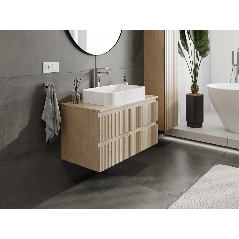 Mexen Rivel vonios spintelė po praustuvu 90 cm, 2 stalčiai, grioveliais, ąžuolas - 91A20-09047-2-BFF81