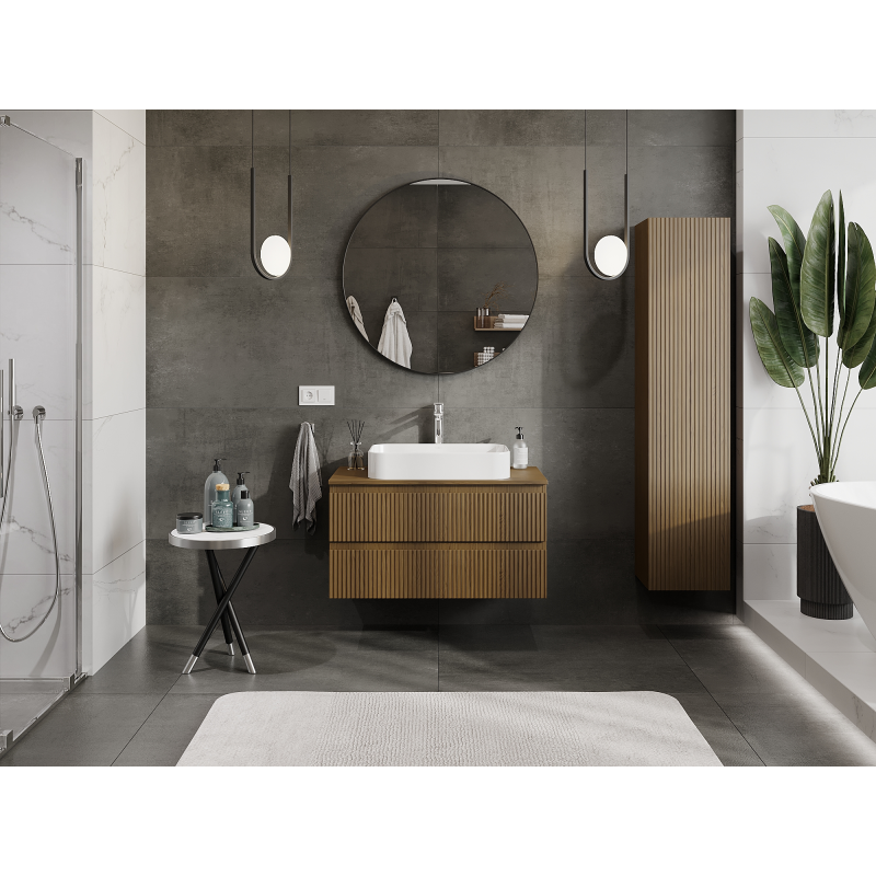 Mexen Rivel vonios spintelė po praustuvu 90 cm, 2 stalčiai, reljefinė, riešutmedis - 91A20-09047-2-BFF86