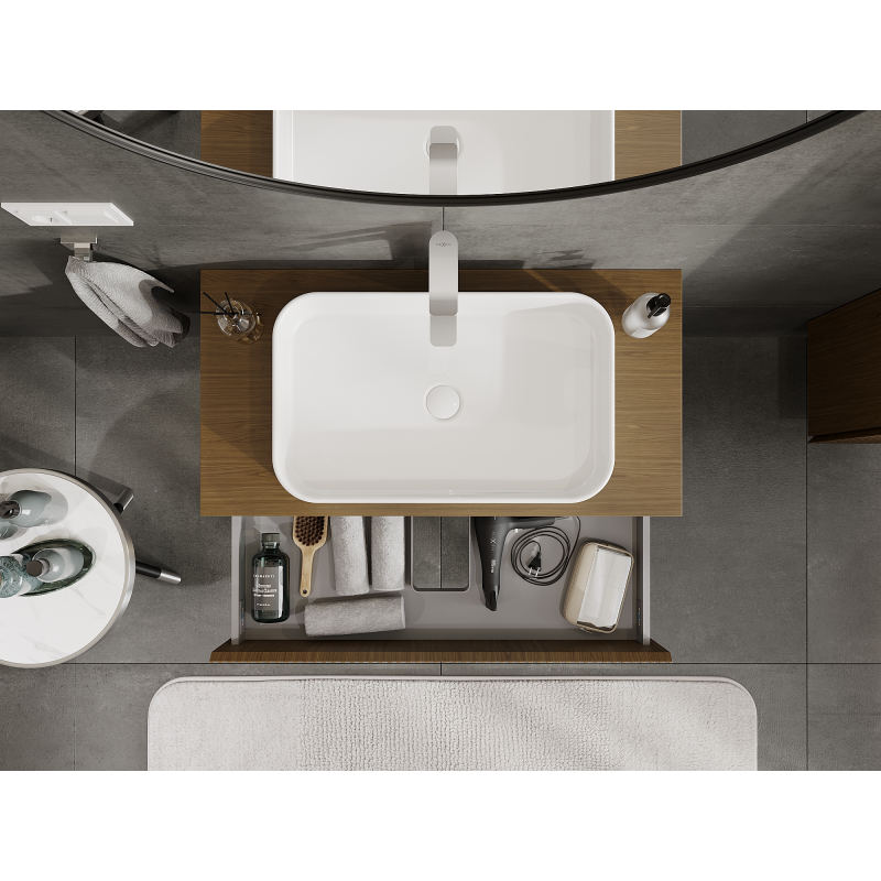 Mexen Rivel vonios spintelė po praustuvu 90 cm, 2 stalčiai, reljefinė, riešutmedis - 91A20-09047-2-BFF86