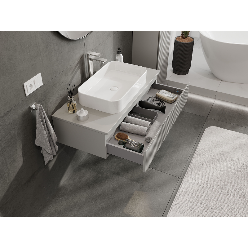 Mexen Rivel vonios spintelė po praustuvu 100 cm, 1 stalčius, grioveliuotas, pilka matinė - 91A20-10023-1-BF62