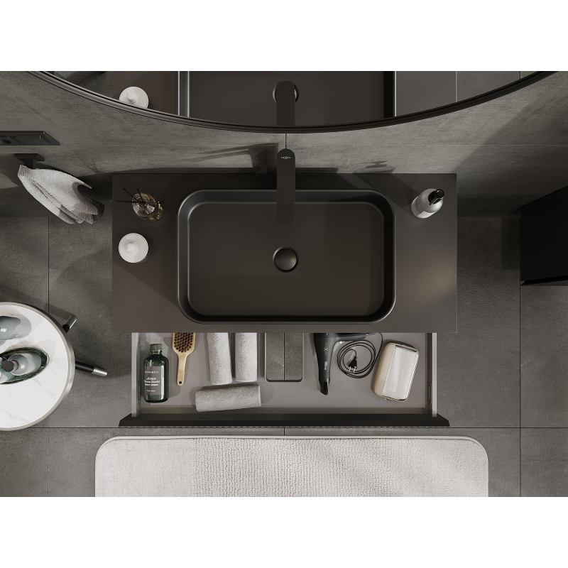 Mexen Rivel vonios kambario spintele po praustuvu 100 cm, 1 stalčius, grioveliais, juoda matinė - 91A20-10023-1-BF71