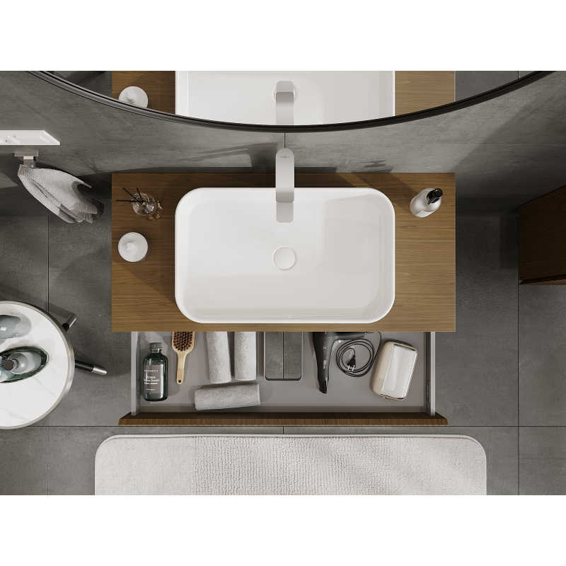 Mexen Rivel vonios kambario spintelė po praustuvu 100 cm, 1 stalčius, rievėta, riešutas - 91A20-10023-1-BF86