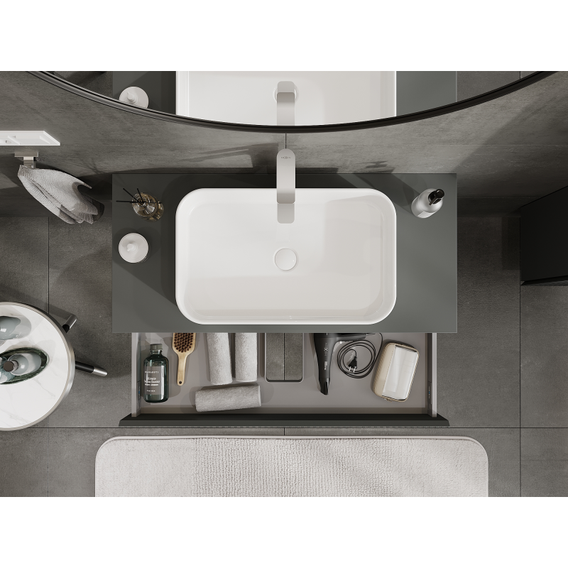 Mexen Rivel vonios kambario spintelė po praustuvu 100 cm, 1 stalčius, rifliuota, grafito matinė - 91A20-10023-1-BF66