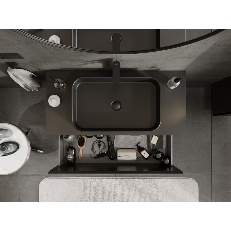 Mexen Rivel vonios kambario spintelė, 100 cm, 1 stalčius, rifliuota, juoda matinė - 91A20-10047-1-BF71