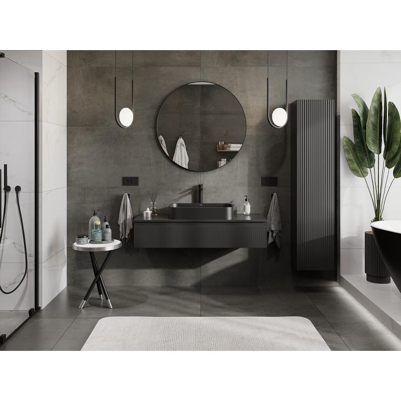 Mexen Rivel vonios spintelė po kriaukle 120 cm, 1 stalčius, rifliuota, juoda matinė - 91A20-12023-1-BF71