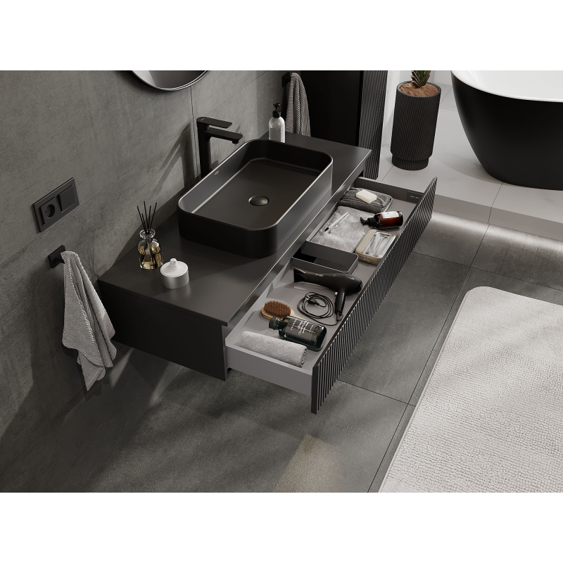 Mexen Rivel vonios spintelė po kriaukle 120 cm, 1 stalčius, rifliuota, juoda matinė - 91A20-12023-1-BF71