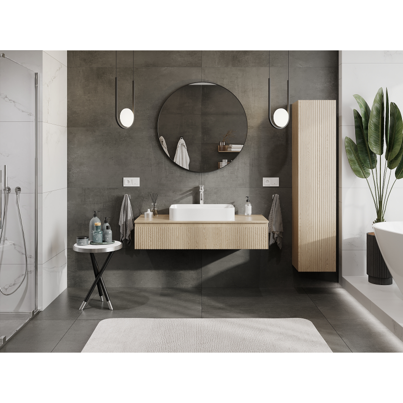 Mexen Rivel vonios kambario spintelė po praustuvu 120 cm, 1 stalčius, rifliuota, ąžuolo - 91A20-12023-1-BF81