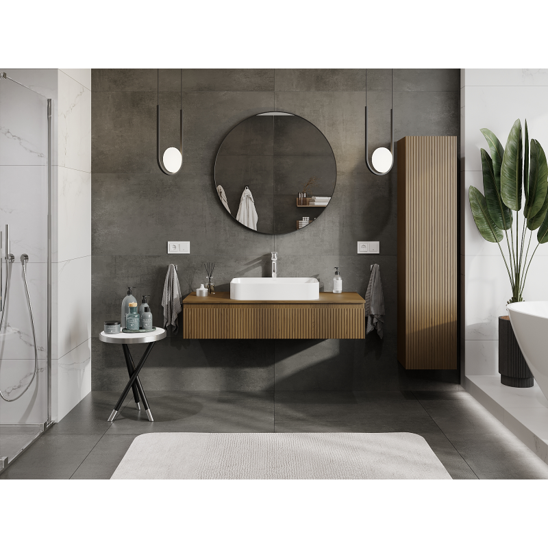 Mexen Rivel vonios kambario spintelė po kriaukle 120 cm, 1 stalčius, griovelis, riešutas - 91A20-12023-1-BF86