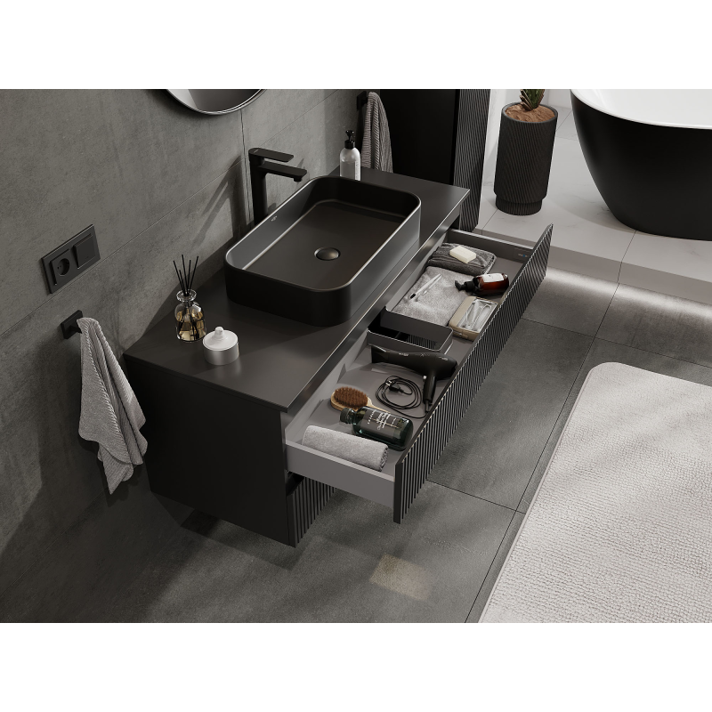 Mexen Rivel vonios spintelė po praustuvu 120 cm, 2 stalčiai, grioveliai, juodas matas - 91A20-12047-2-BFF71