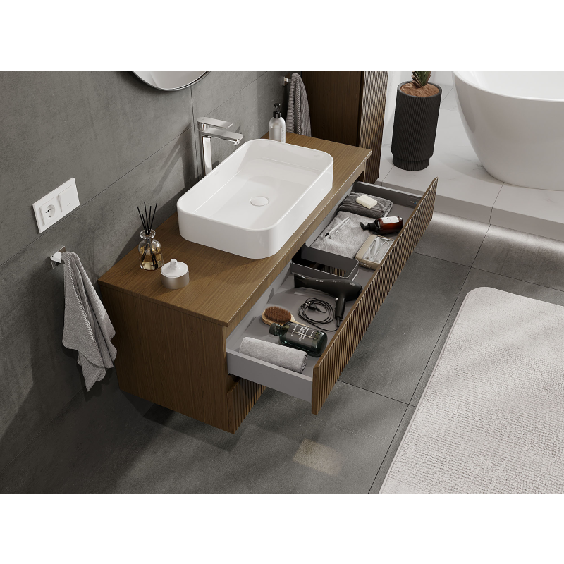 Mexen Rivel vonios spintelė po praustuvu 120 cm, 2 stalčiai, rifliuota, riešutas - 91A20-12047-2-BFF86