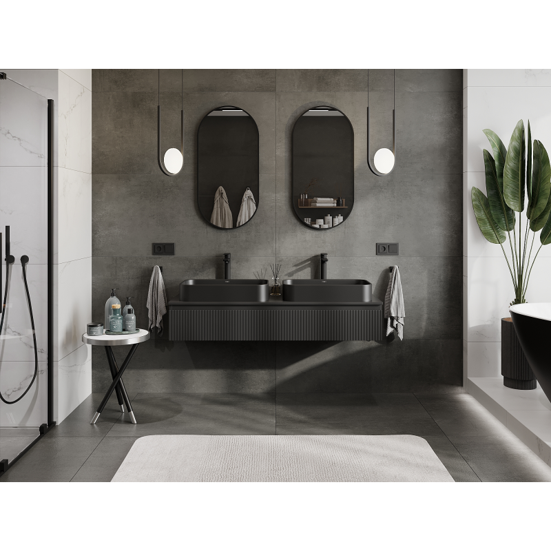 Mexen Rivel vonios spintelė po praustuvu 140 cm, 1 stalčius, rifliuota, juoda matinė - 91A20-14023-1-BF71