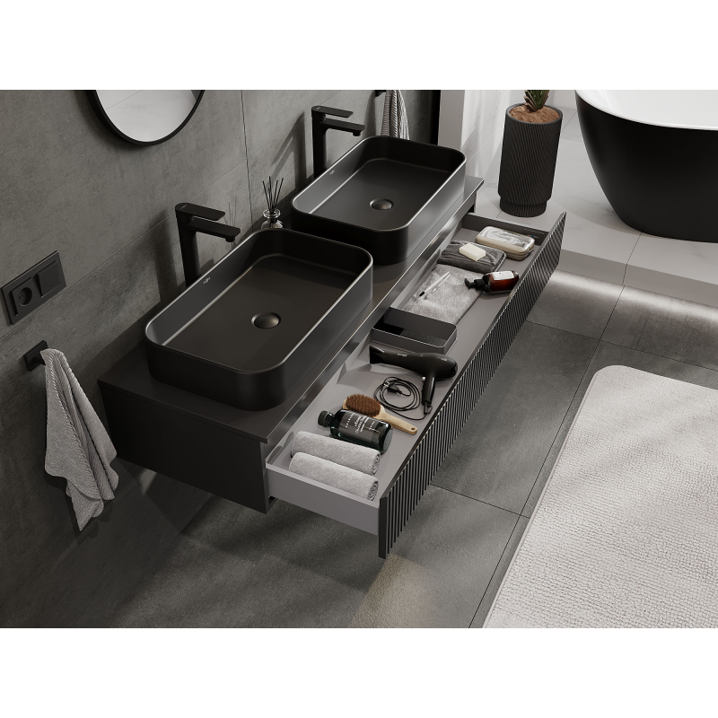 Mexen Rivel vonios spintelė po praustuvu 140 cm, 1 stalčius, rifliuota, juoda matinė - 91A20-14023-1-BF71