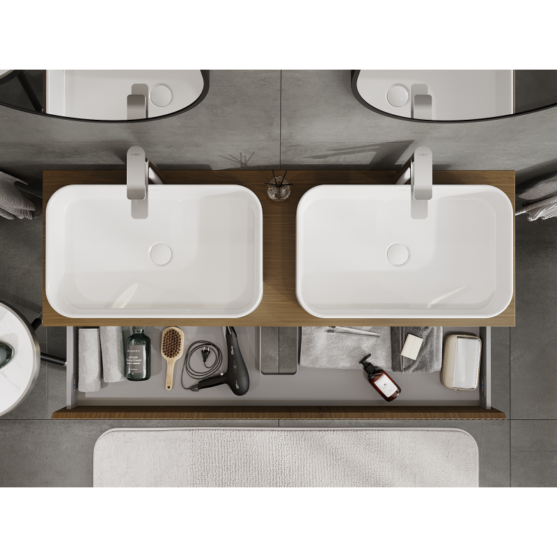 Mexen Rivel vonios spintele po kriaukle 140 cm, 1 stalčius, rifliuotas, riešutas - 91A20-14023-1-BF86