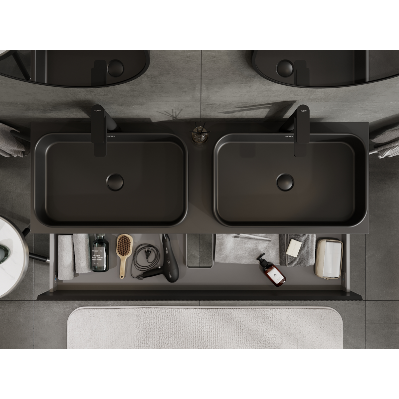 Mexen Rivel vonios spintelė po kriaukle 140 cm, 2 stalčiai, rifliuota, juoda matinė - 91A20-14047-2-BFF71