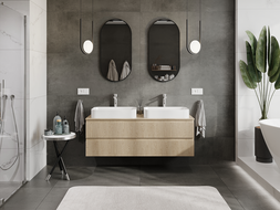 Mexen Rivel vonios kambario spintelė po praustuvu 140 cm, 2 stalčiai, rifliuota, ąžuolas - 91A20-14047-2-BFF81