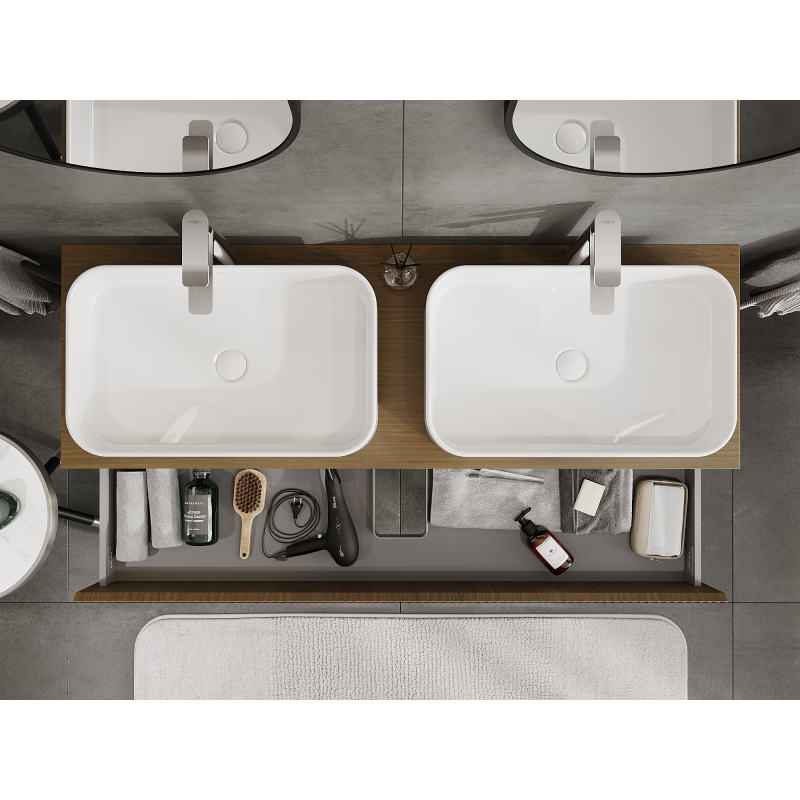 Mexen Rivel vonios spintelė po praustuvu 140 cm, 2 stalčiai, rievuota, riešutas - 91A20-14047-2-BFF86