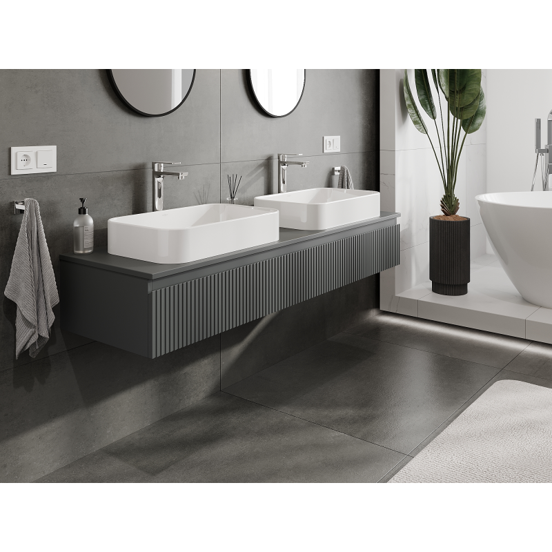 Mexen Rivel vonios spintelė po praustuvu 160 cm, 1 stalčius, grioveliais, matinė grafito - 91A20-16023-1-BF66