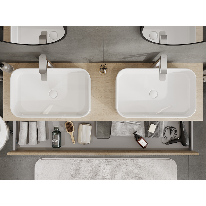 Mexen Rivel vonios spintelė po praustuvu 160 cm, 1 stalčius, rifliuota, ąžuolas - 91A20-16023-1-BF81