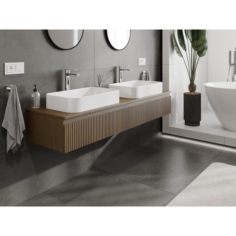 Mexen Rivel vonios kambario spintelė po kriaukle 160 cm, 1 stalčius, rifliuota, riešutmedis - 91A20-16023-1-BF86