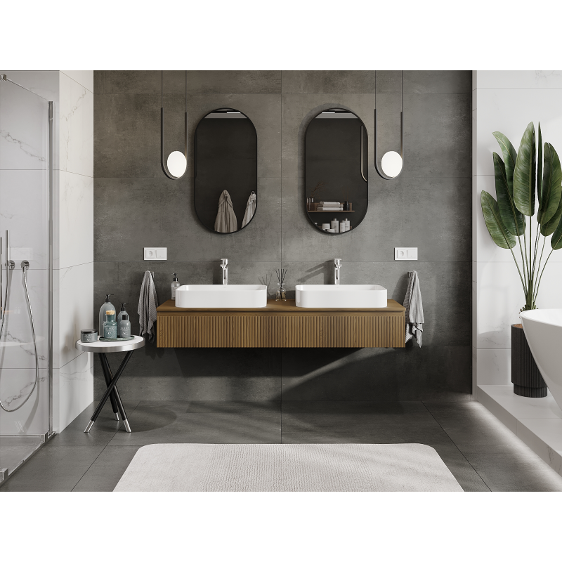 Mexen Rivel vonios kambario spintelė po kriaukle 160 cm, 1 stalčius, rifliuota, riešutmedis - 91A20-16023-1-BF86