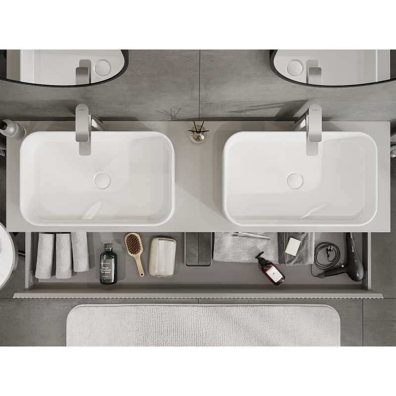 Mexen Rivel vonios kambario spintelė po praustuvu 160 cm, 2 stalčiai, rifliuota, pilka matinė - 91A20-16047-2-BFF62