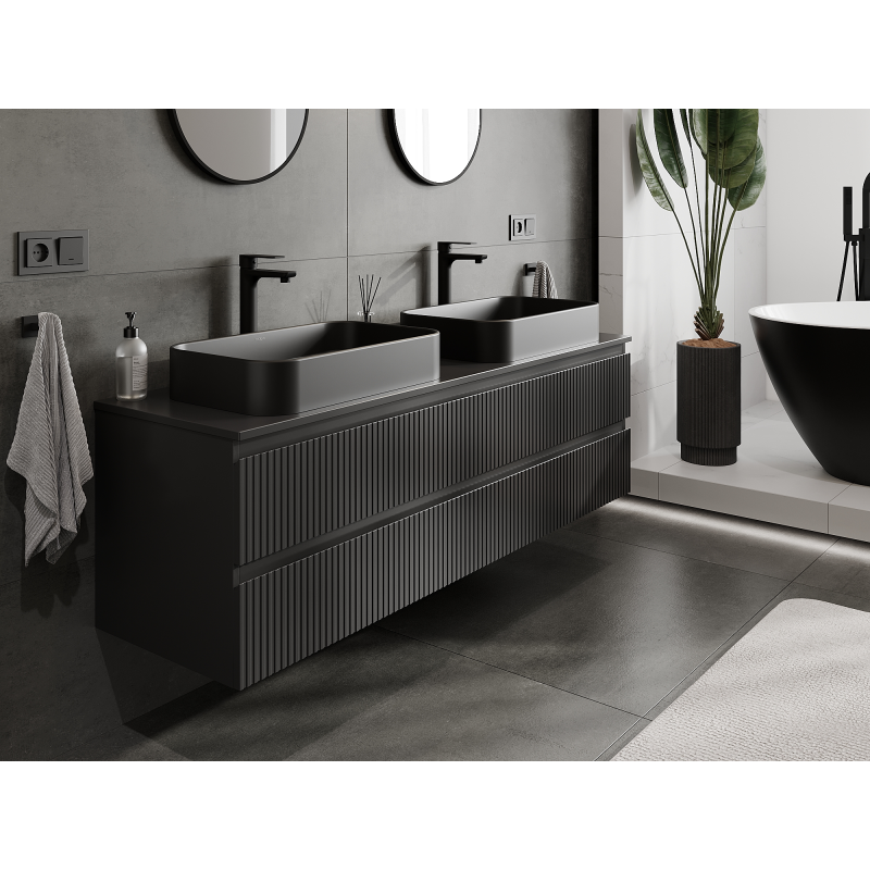 Mexen Rivel vonios spintelė po kriaukle 160 cm, 2 stalčiai, rifliuota, juoda matinė - 91A20-16047-2-BFF71