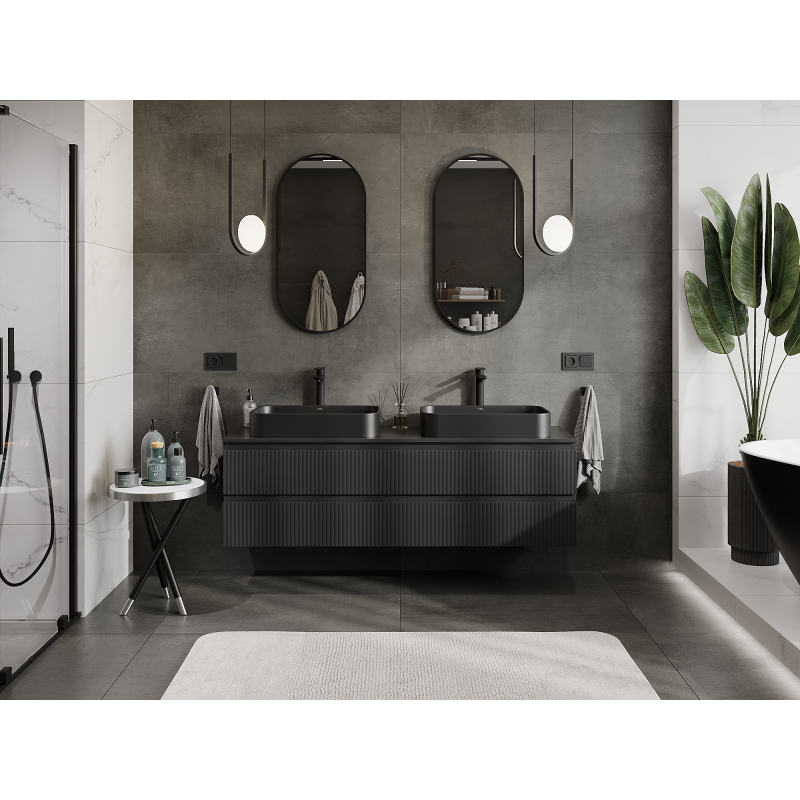 Mexen Rivel vonios spintelė po kriaukle 160 cm, 2 stalčiai, rifliuota, juoda matinė - 91A20-16047-2-BFF71