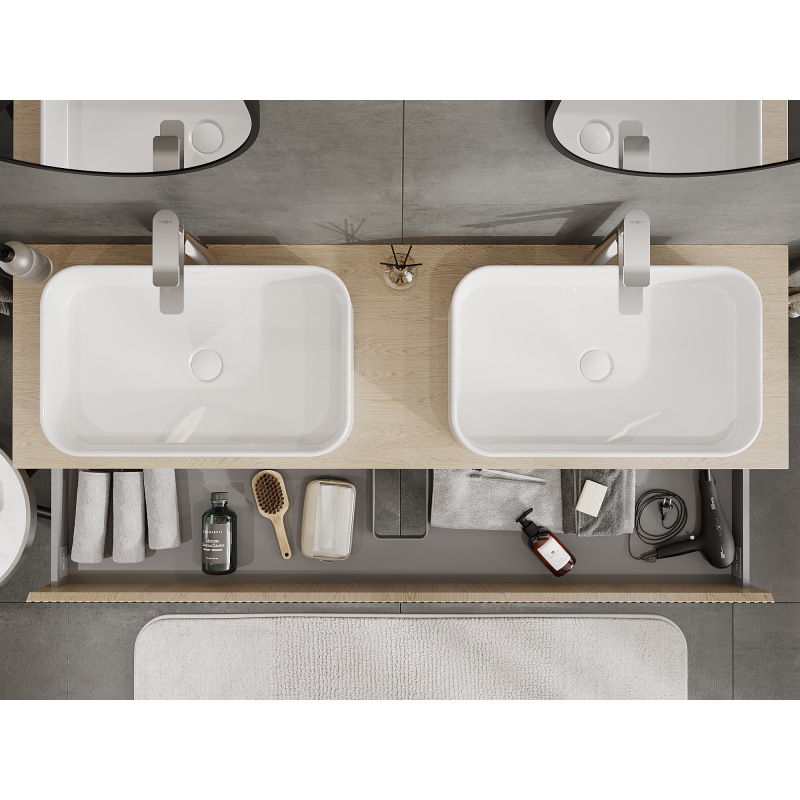 Mexen Rivel vonios spintelė su praustuvo spintele, 160 cm, 2 stalčiai, rifliuota, ąžuolo - 91A20-16047-2-BFF81