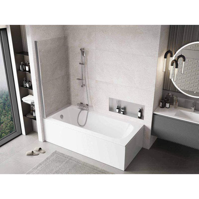 Mexen Mist vonios pertvara su 1 durimis 80 x 150 cm, permatoma, chromuota - 8A9-080-001-01-00