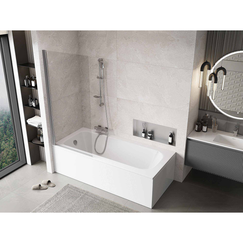 Mexen Mist vonios pertvara su 1 durimis 80 x 150 cm, permatoma, chromuota - 8A9-080-001-01-00