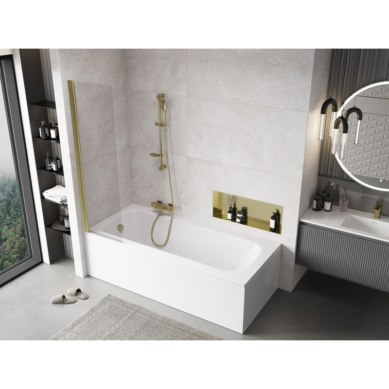 Mexen Mist vonios ekranas su 1 jungtimi 50 x 150 cm, skaidrus, auksinis - 8A9-050-001-50-00