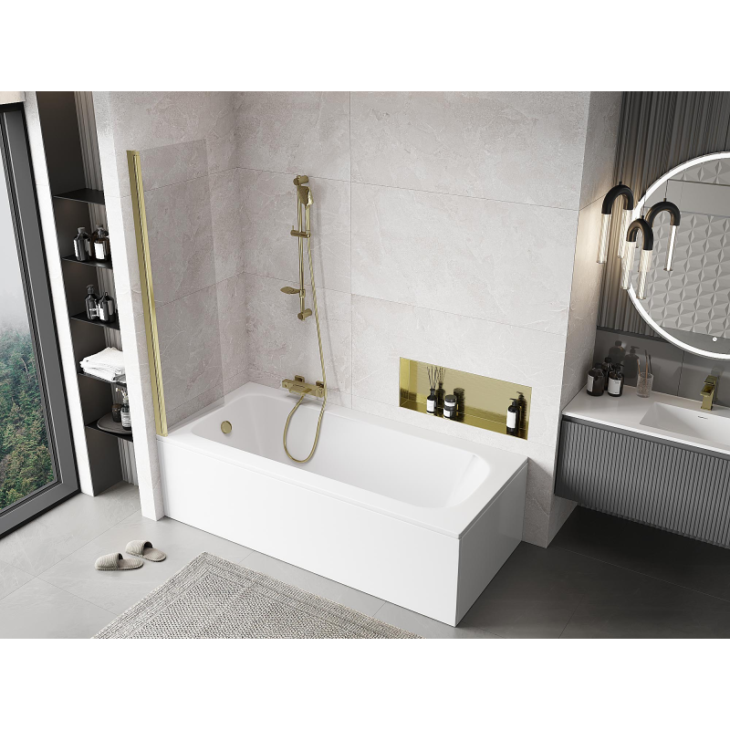 Mexen Mist vonios ekranas su 1 jungtimi 50 x 150 cm, skaidrus, auksinis - 8A9-050-001-50-00