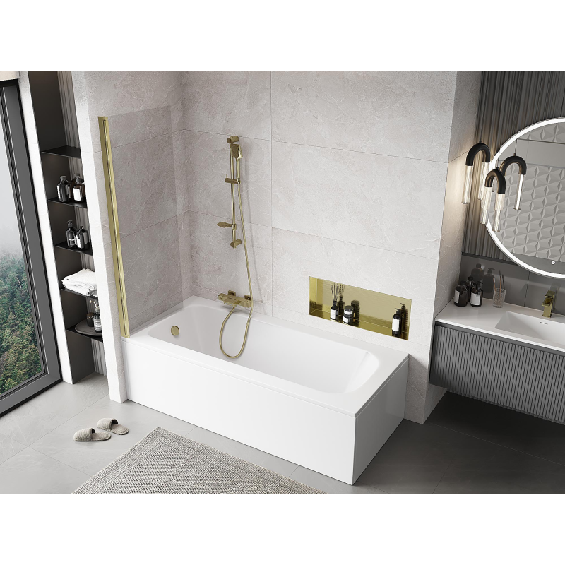 Mexen Mist vonios dušo sienelė 1-durų 60 x 150 cm, skaidri, auksinė - 8A9-060-001-50-00