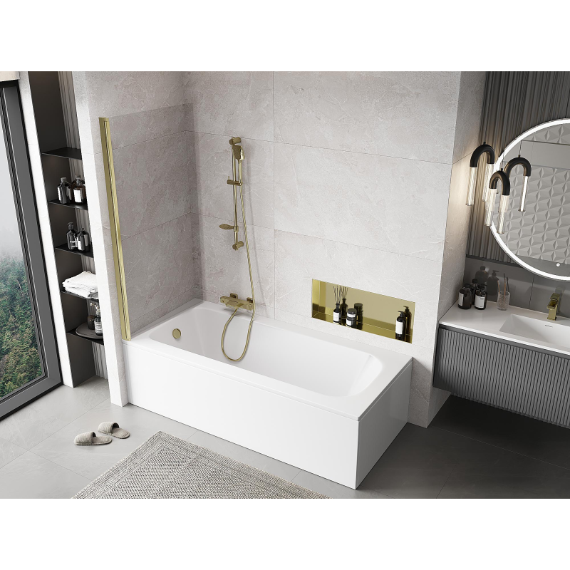 Mexen Mist vonios pertvara 1-duris 90 x 150 cm, skaidri, auksinė - 8A9-090-001-50-00