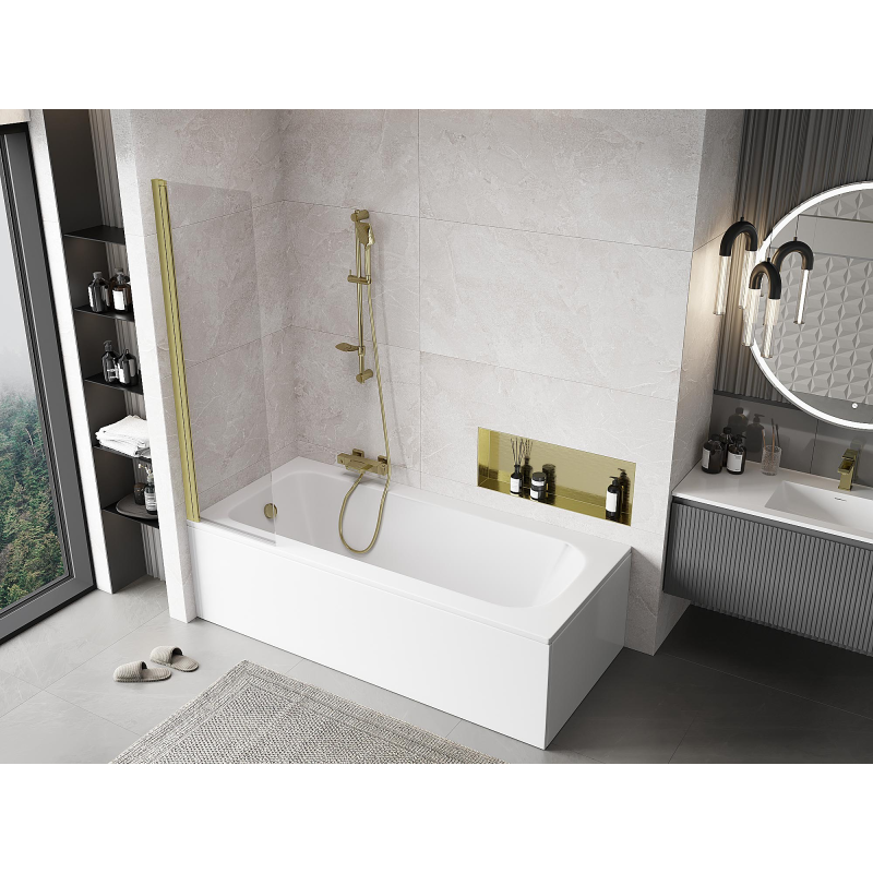 Mexen Mist vonios ekranas 1-duris 50 x 150 cm, permatomas, auksinės matinės spalvos - 8A9-050-001-55-00