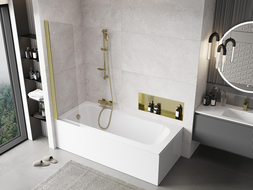 Mexen Mist vonios ekranas 1-duris 50 x 150 cm, permatomas, auksinės matinės spalvos - 8A9-050-001-55-00