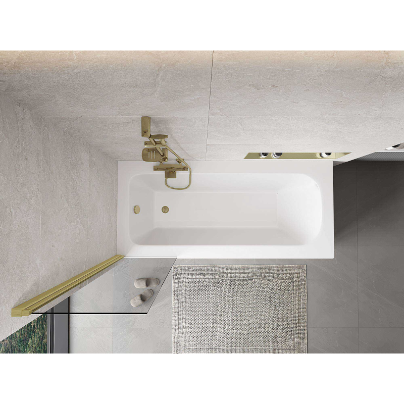 Mexen Mist vonios ekranas 1-duris 50 x 150 cm, permatomas, auksinės matinės spalvos - 8A9-050-001-55-00