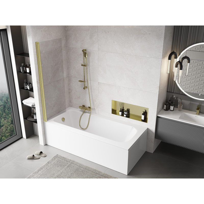 Mexen Mist vonios pertvara 1-duris 60 x 150 cm, skaidri, auksinė šlifuota - 8A9-060-001-55-00