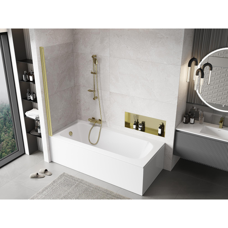 Mexen Mist vonios pertvara 1-durų 70 x 150 cm, skaidri, auksinė šepetuota - 8A9-070-001-55-00