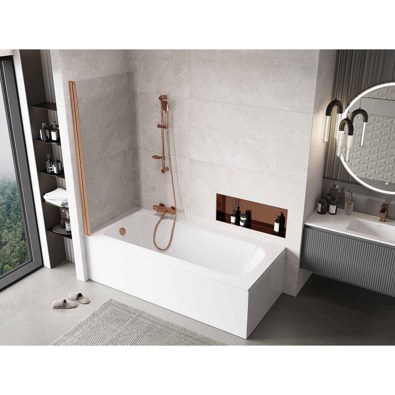 Mexen Mist vonios pertvara 1-durų 80 x 150 cm, permatoma, šlifuotas varis - 8A9-080-001-65-00