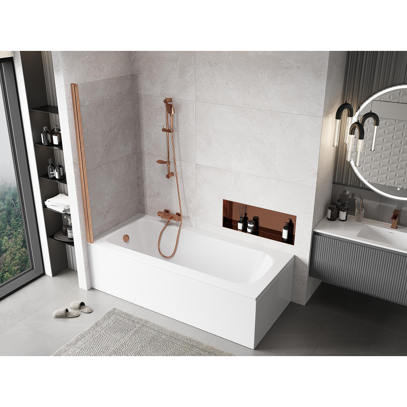 Mexen Mist vonios kambario pertvara, 1-durys, 90 x 150 cm, permatomas, šlifuotas varis - 8A9-090-001-65-00