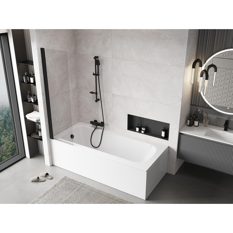 Mexen Mist vonios pertvara su 1 varčia 50 x 150 cm, permatoma, juoda - 8A9-050-001-70-00