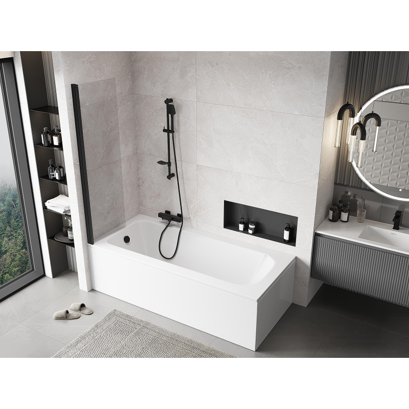 Mexen Mist vonios pertvara su 1 varčia 50 x 150 cm, permatoma, juoda - 8A9-050-001-70-00