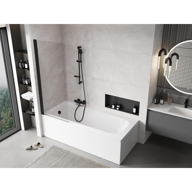 Mexen Mist 1-duris vonios ekranas 70 x 150 cm, skaidrus, juodas - 8A9-070-001-70-00