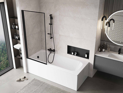 Mexen Mist vonios kambarys, 1 durų, kairinis, 80 x 150 cm, juodas rėmelis, juoda - 8A9-080-001-70-70-L