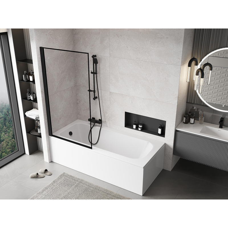 Mexen Mist vonios ekrano 1-durų kairysis 90 x 150 cm, juodas rėmelis, juodas - 8A9-090-001-70-70-L