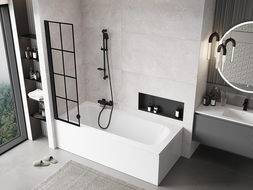 Mexen Mist vonios ekrano kairysis 1-durų 50 x 150 cm, juodas tinklelis, juodas - 8A9-050-001-70-77-L