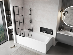 Mexen Mist vonios ekrano kairysis vienasparnis 60 x 150 cm, juoda grotelė, juodas - 8A9-060-001-70-77-L